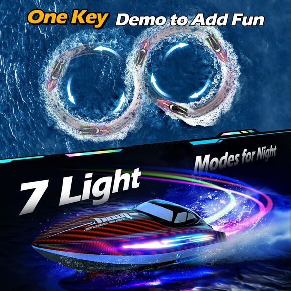 RC Boat 30KMH with 7 Light Modes,Remote Control Electric Fast Speed Boat - Picture 7 of 7